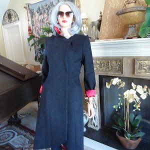 New Laura Fulk Dark Gray Cashmere Blend Asymetrical Overcoat Size M ( Fits XS)